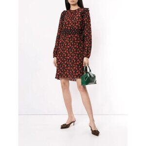 No. 21 Black and Red Candy Apple Lollipop Print Silk Long Sleeve Dress Size 44